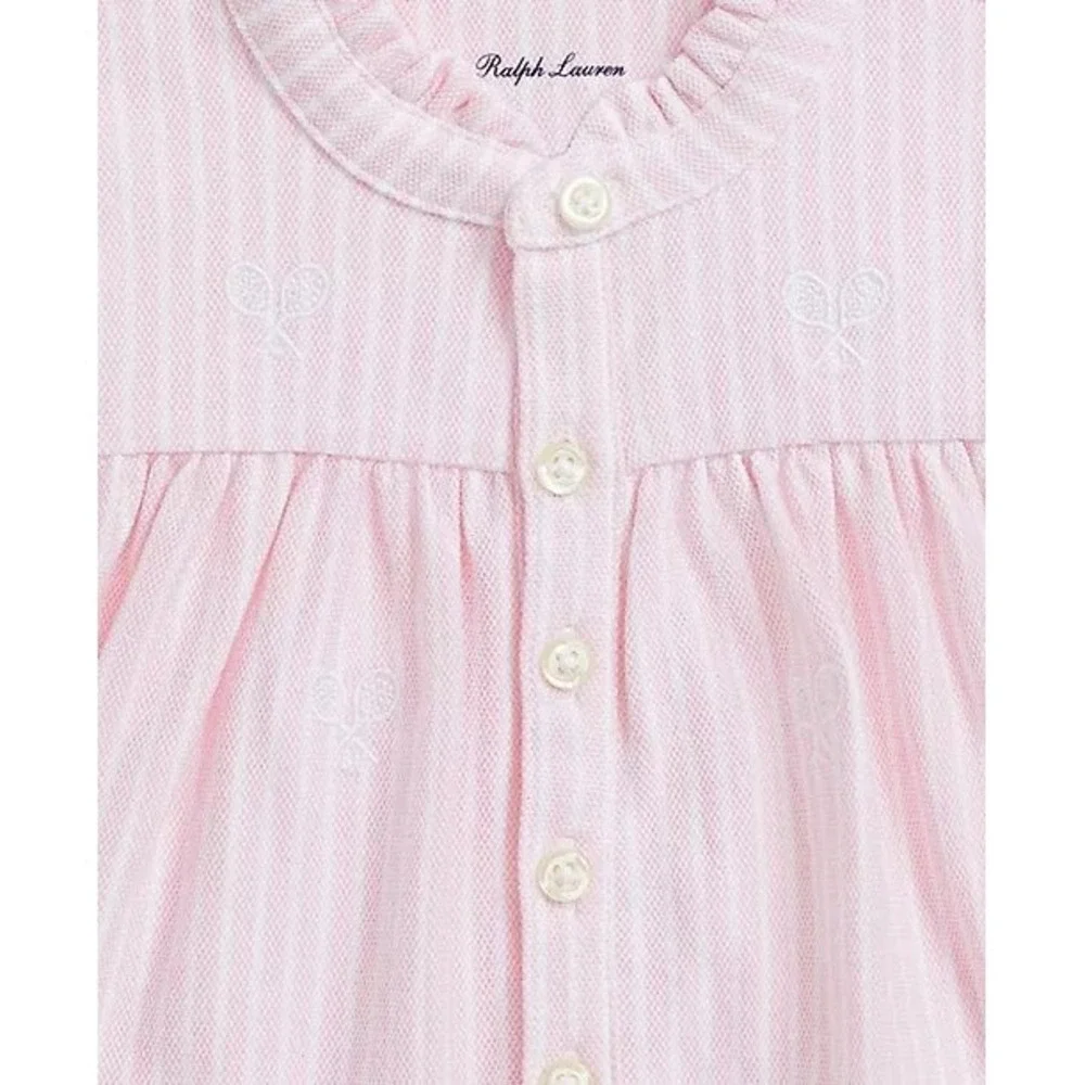 Ralph Lauren Baby Girls Pink White Stripe Tennis Bow Dress Bloomers‎ Set 24M NWT